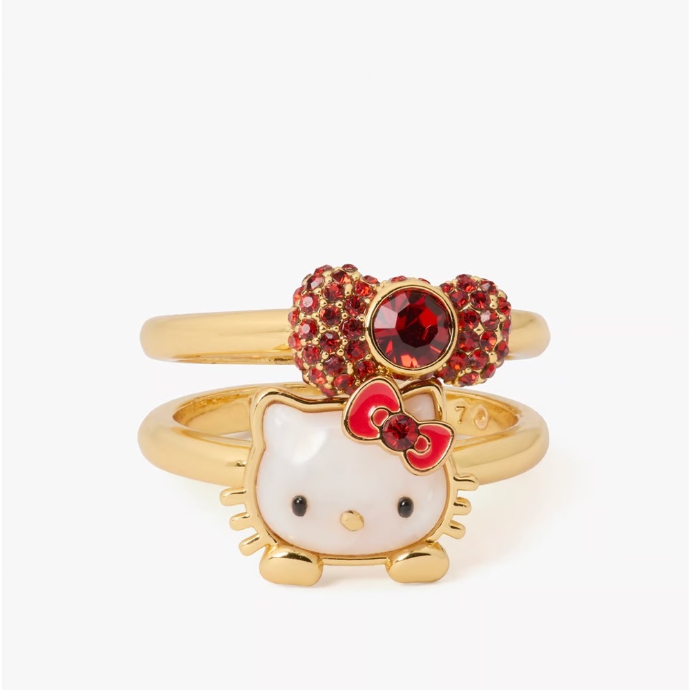 ♠️Kate Spade New York X Sanrio Hello Kitty Stacked Ring Set, Yellow Gold NEW NWT